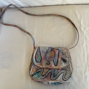 BOTARY Vintage Hand Painted Metallic Abstract Leather Shoulder Bag
